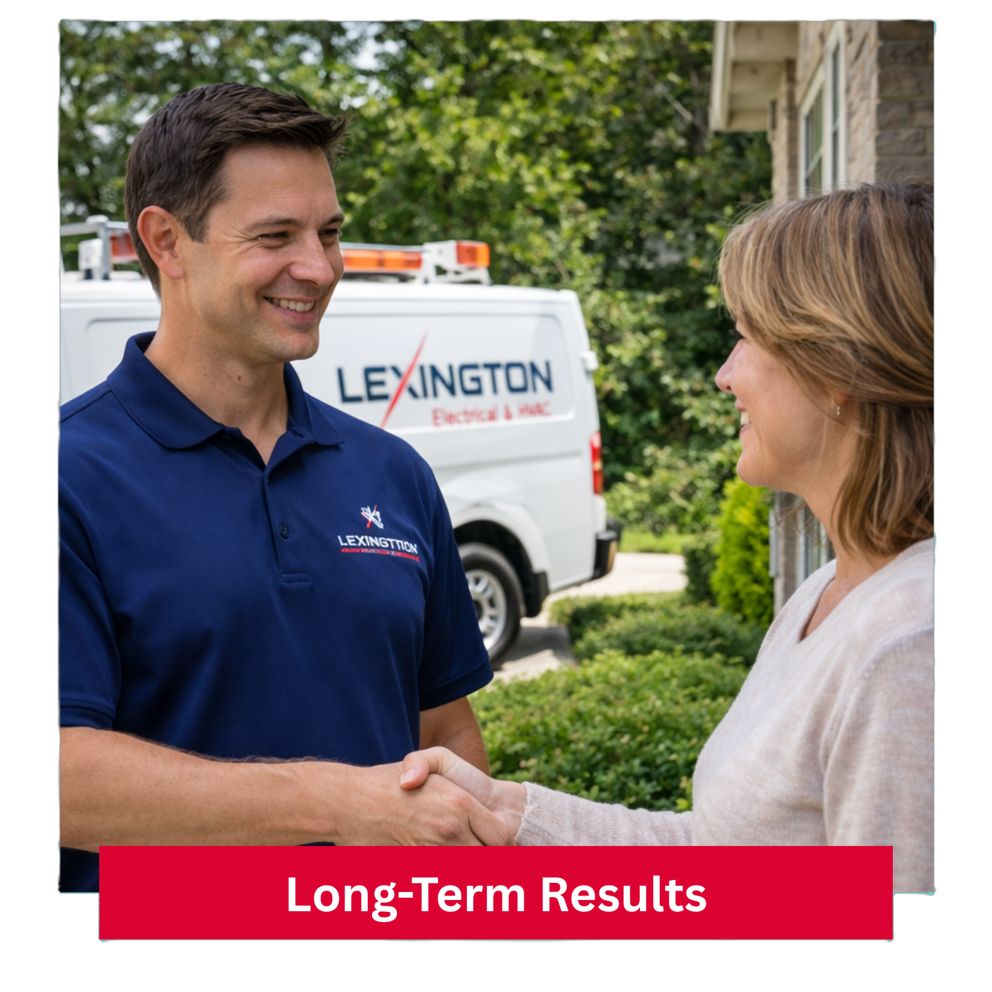 Lexington Electrical & HVAC technician shaking hands with a homeowner after completing residential HVAC service in Lexington, KY